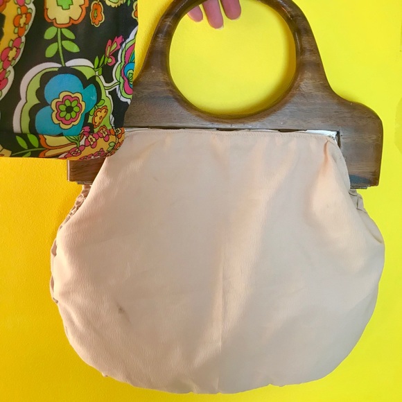 Vintage 70s Bermuda bag purse wooden top handles - Picture 5 of 6